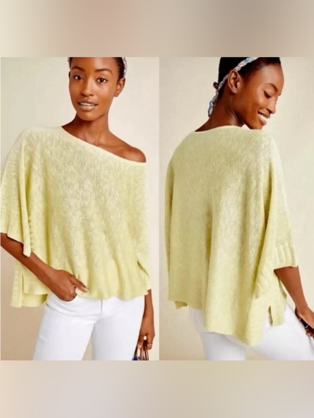 Anthropologie Alicia Shimmer Pullover Lime Green Linen Metallic Sweater L